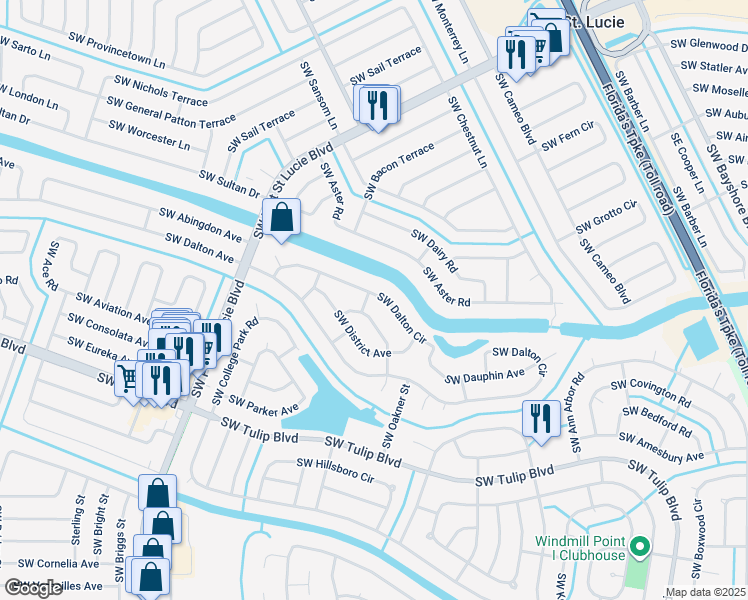 map of restaurants, bars, coffee shops, grocery stores, and more near 201 Southwest Dalton Circle in Port St. Lucie