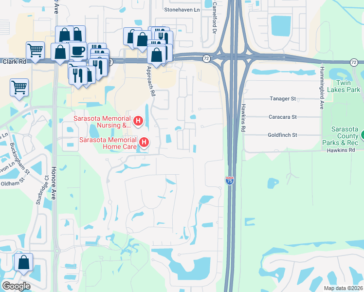 map of restaurants, bars, coffee shops, grocery stores, and more near 155 Tammy Drive in Sarasota