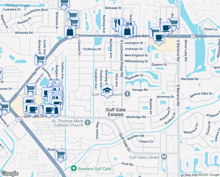 map of restaurants, bars, coffee shops, grocery stores, and more near 6328 Murdock Avenue in Sarasota