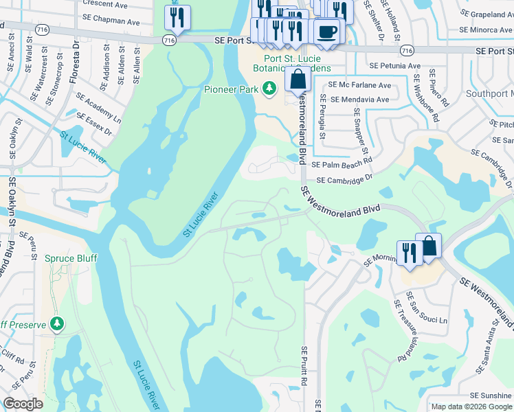 map of restaurants, bars, coffee shops, grocery stores, and more near 119 Southeast Via Lago Garda in Port St. Lucie