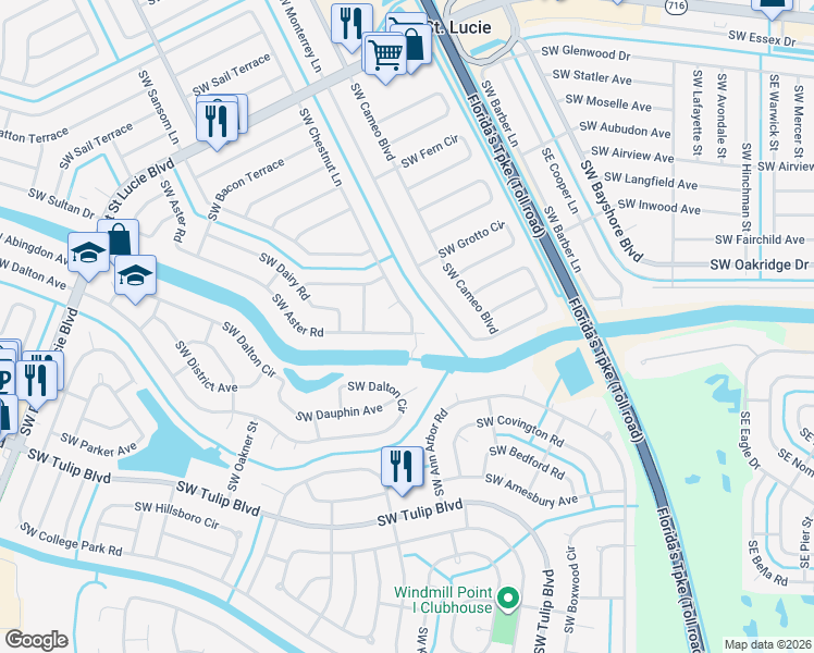 map of restaurants, bars, coffee shops, grocery stores, and more near 2698 Southwest Chestnut Lane in Port St. Lucie