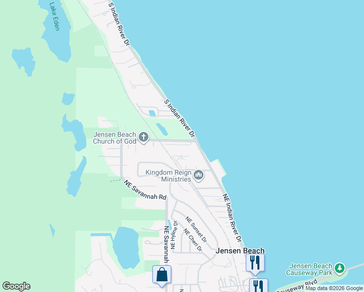 map of restaurants, bars, coffee shops, grocery stores, and more near 4763 Northeast Blue Heron Lane in Jensen Beach