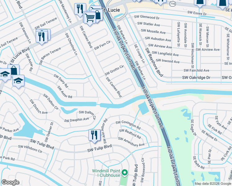 map of restaurants, bars, coffee shops, grocery stores, and more near 2680 Southwest Cameo Boulevard in Port St. Lucie