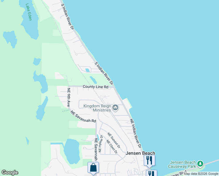map of restaurants, bars, coffee shops, grocery stores, and more near 4763 Northeast Blue Heron Lane in Jensen Beach