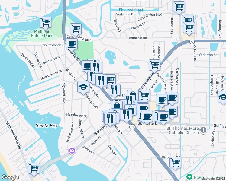 map of restaurants, bars, coffee shops, grocery stores, and more near 6345 U.S. 41 in Sarasota