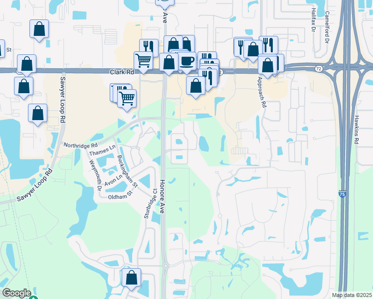 map of restaurants, bars, coffee shops, grocery stores, and more near 5320 Mang Place in Sarasota