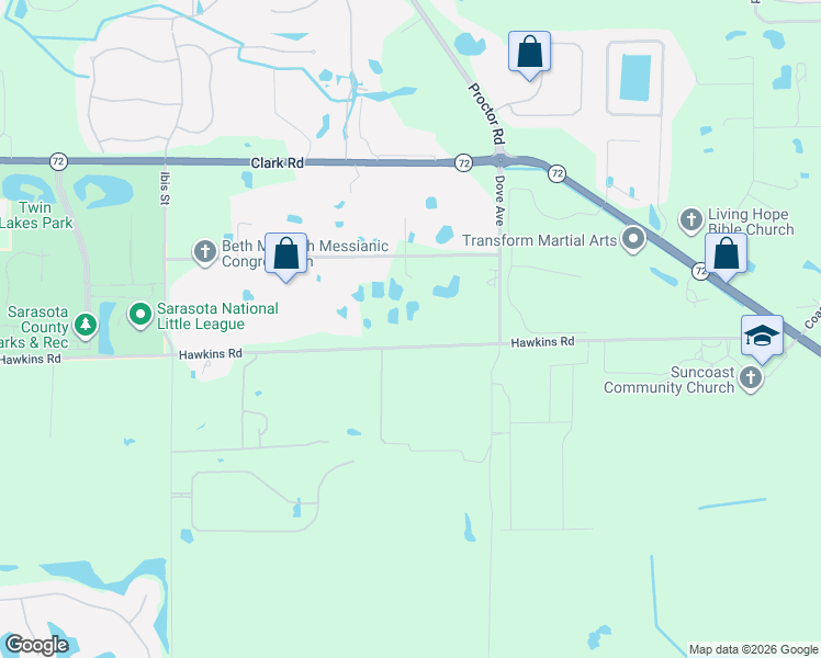 map of restaurants, bars, coffee shops, grocery stores, and more near 7339 Hawkins Road in Sarasota