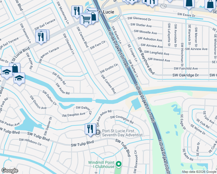 map of restaurants, bars, coffee shops, grocery stores, and more near 2680 Southwest Cameo Boulevard in Port St. Lucie