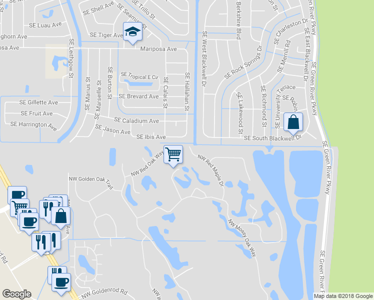 map of restaurants, bars, coffee shops, grocery stores, and more near 4784 Northwest Red Maple Drive in Jensen Beach