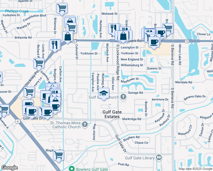 map of restaurants, bars, coffee shops, grocery stores, and more near 6232 Murdock Avenue in Sarasota