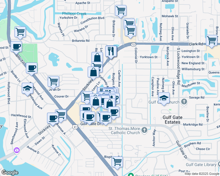 map of restaurants, bars, coffee shops, grocery stores, and more near 6323 Gateway Avenue in Sarasota