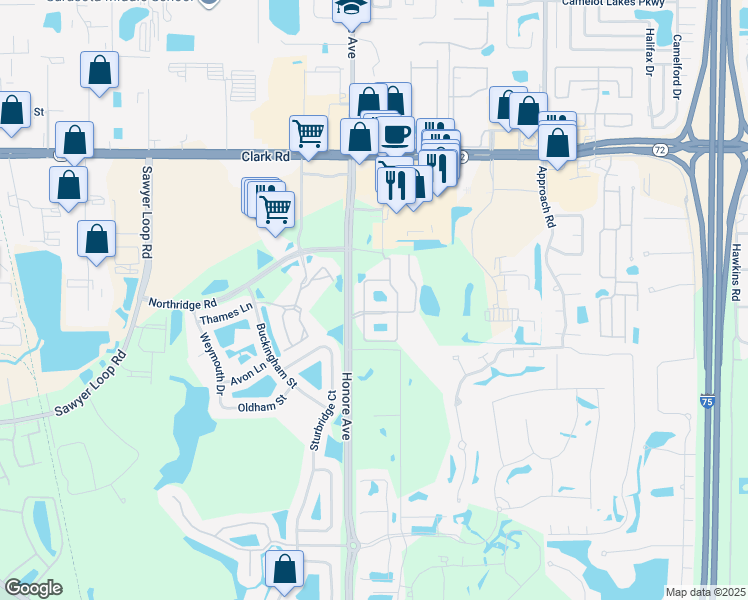 map of restaurants, bars, coffee shops, grocery stores, and more near 8660 Karpeal Drive in Sarasota