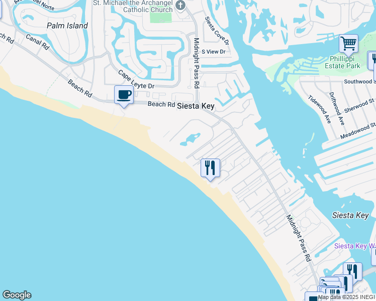 map of restaurants, bars, coffee shops, grocery stores, and more near 5780 Midnight Pass Road in Siesta Key