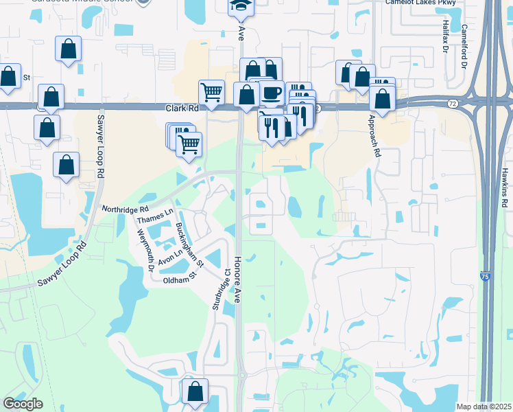map of restaurants, bars, coffee shops, grocery stores, and more near 8660 Karpeal Drive in Sarasota