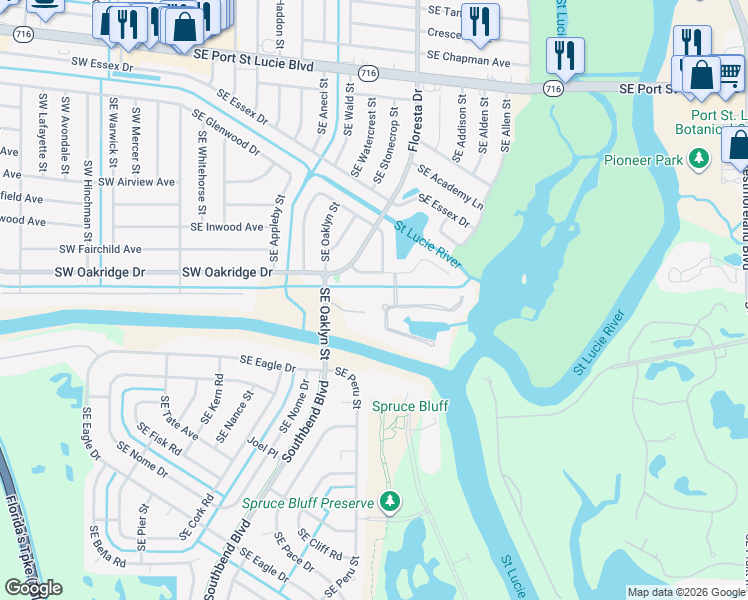 map of restaurants, bars, coffee shops, grocery stores, and more near 552 Southeast Norseman Drive in Port St. Lucie