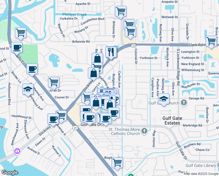 map of restaurants, bars, coffee shops, grocery stores, and more near 632-4 Gateway Avenue in Sarasota