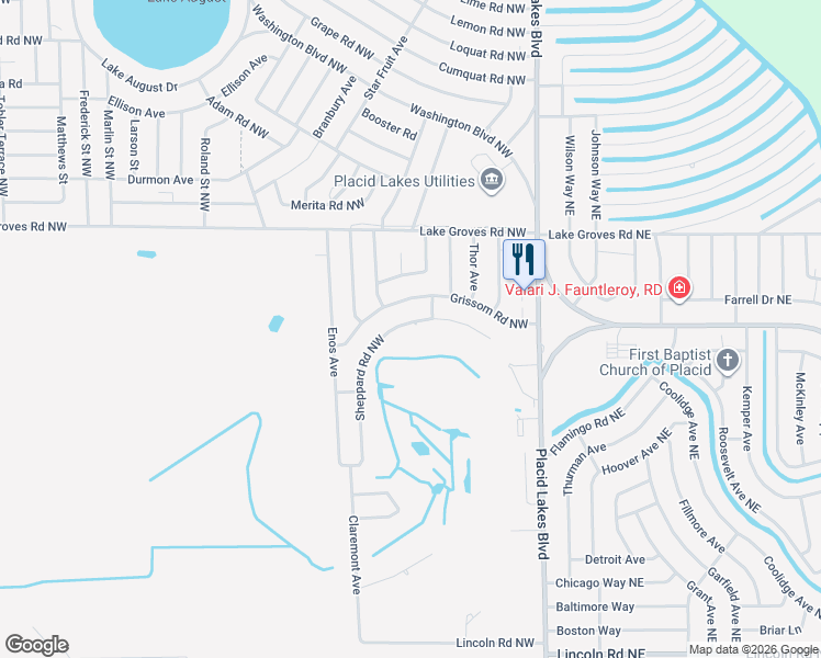 map of restaurants, bars, coffee shops, grocery stores, and more near 230 Sheppard Road Northwest in Lake Placid