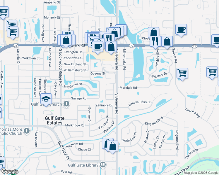 map of restaurants, bars, coffee shops, grocery stores, and more near 3508 Tree Line Court in Sarasota