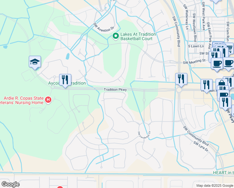 map of restaurants, bars, coffee shops, grocery stores, and more near 11929 SW Bennington Cir in Port St Lucie