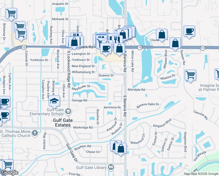 map of restaurants, bars, coffee shops, grocery stores, and more near 6177 Rockefeller Avenue in Sarasota