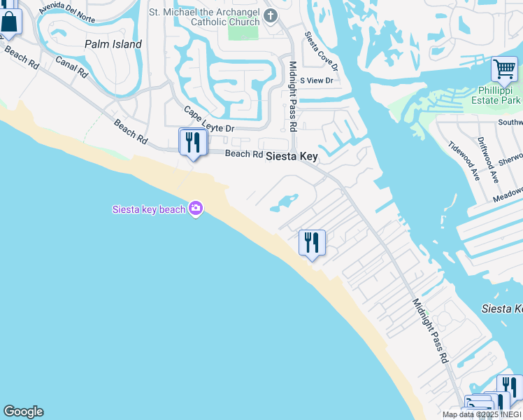 map of restaurants, bars, coffee shops, grocery stores, and more near 5750 Midnight Pass Road in Siesta Key