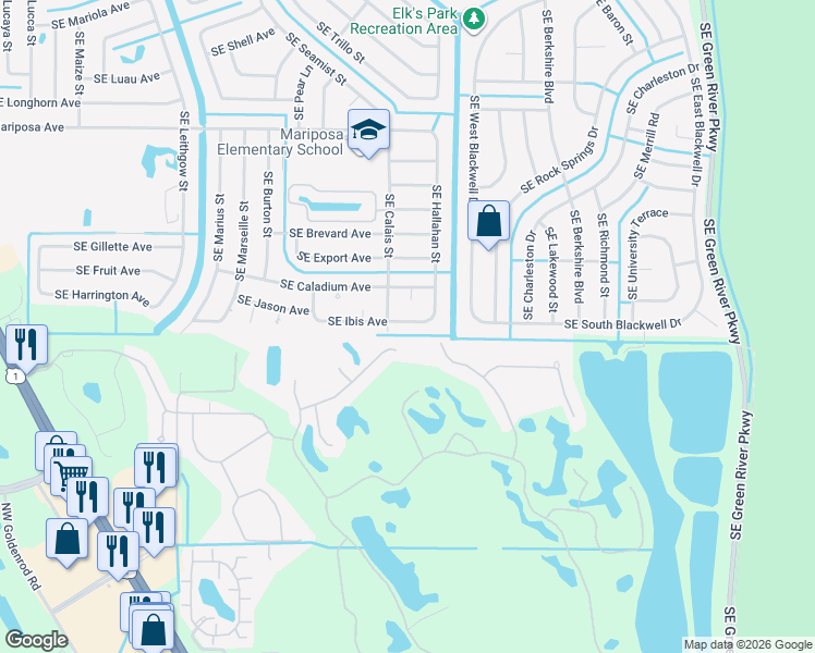 map of restaurants, bars, coffee shops, grocery stores, and more near 2724 Southeast Ibis Avenue in Port St. Lucie