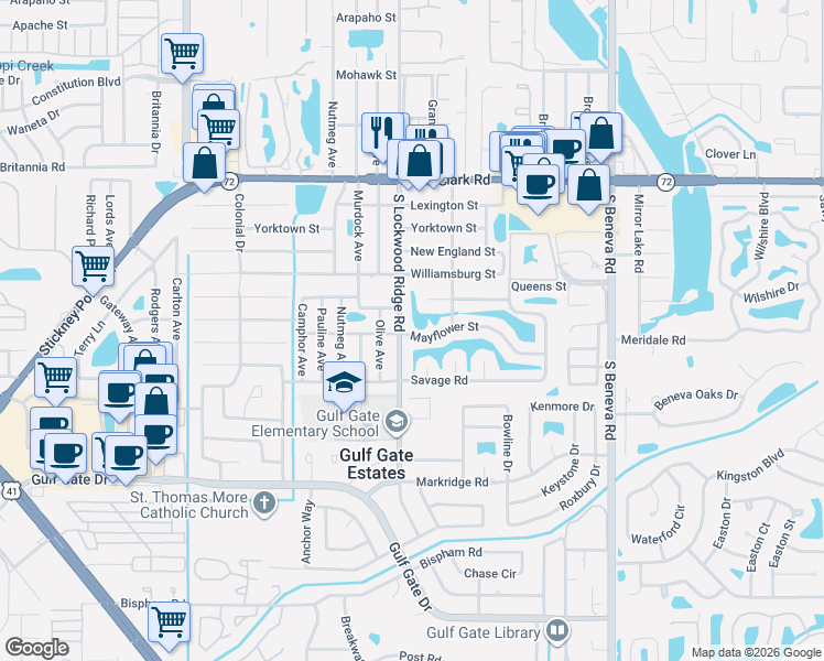 map of restaurants, bars, coffee shops, grocery stores, and more near 6168 South Lockwood Ridge Road in Sarasota