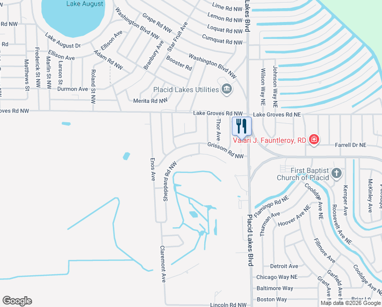 map of restaurants, bars, coffee shops, grocery stores, and more near 230 Sheppard Road Northwest in Lake Placid
