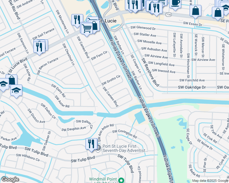 map of restaurants, bars, coffee shops, grocery stores, and more near 2609 Southwest Harem Circle in Port St. Lucie