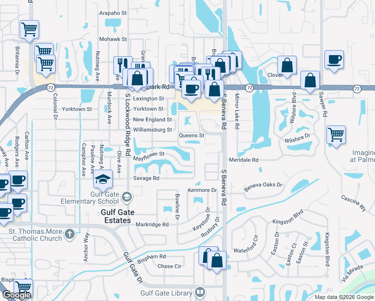 map of restaurants, bars, coffee shops, grocery stores, and more near 3345 Mayflower Street in Sarasota