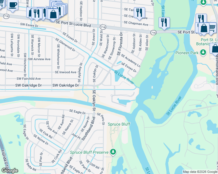 map of restaurants, bars, coffee shops, grocery stores, and more near 642 Southeast Portage Avenue in Port St. Lucie