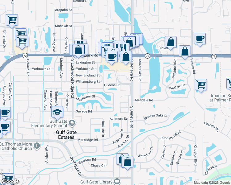 map of restaurants, bars, coffee shops, grocery stores, and more near 6177 Rockefeller Avenue in Sarasota