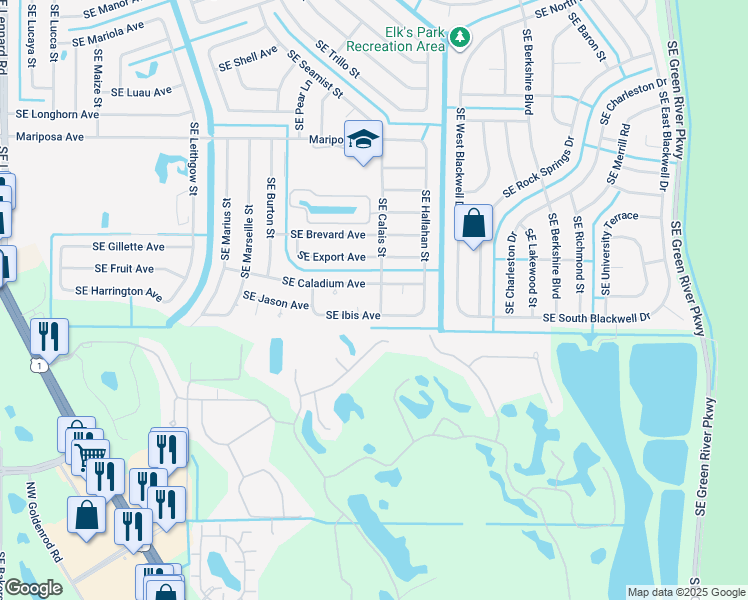 map of restaurants, bars, coffee shops, grocery stores, and more near 2681 Southeast Caladium Avenue in Port St. Lucie