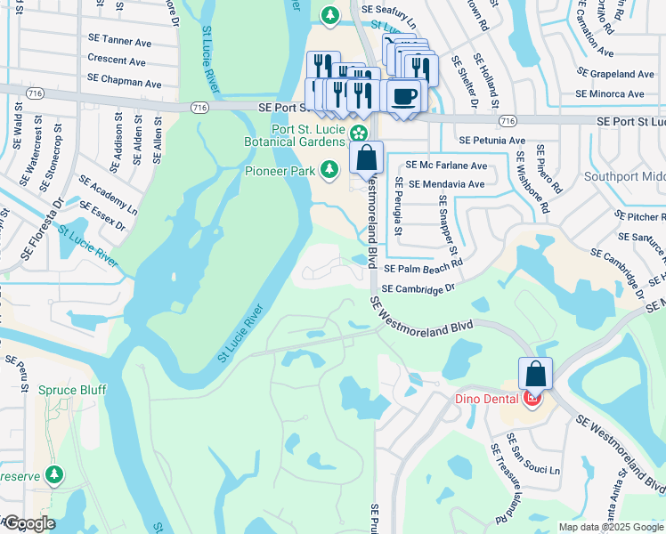 map of restaurants, bars, coffee shops, grocery stores, and more near 2502 Southeast Anchorage Cove in Port St. Lucie