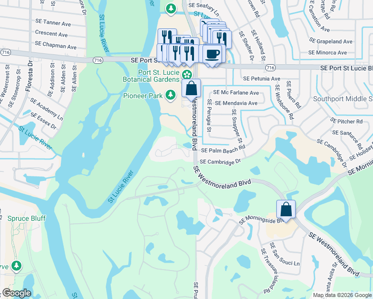 map of restaurants, bars, coffee shops, grocery stores, and more near 2504 Southeast Anchorage Cove in Port St. Lucie