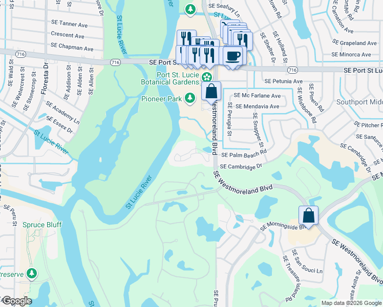 map of restaurants, bars, coffee shops, grocery stores, and more near 2504 Southeast Anchorage Cove in Port St. Lucie