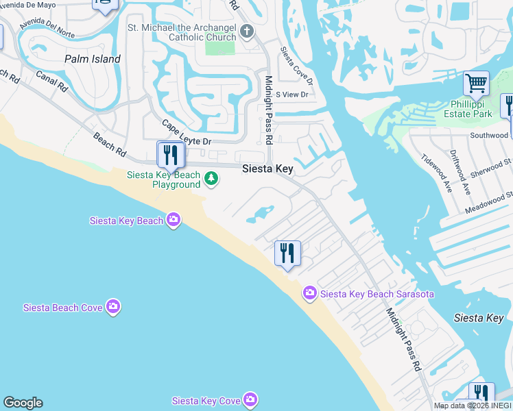 map of restaurants, bars, coffee shops, grocery stores, and more near 5760 Midnight Pass Road in Siesta Key