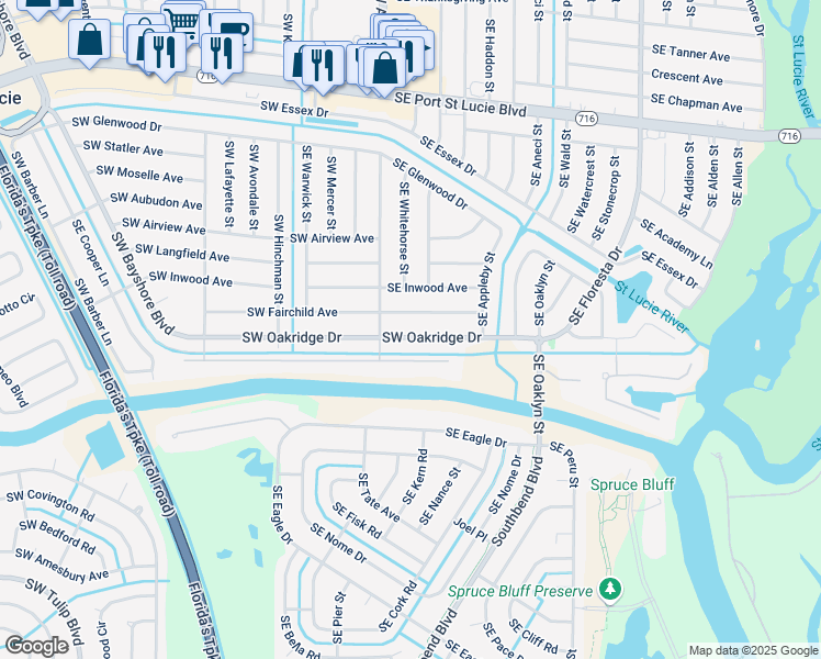 map of restaurants, bars, coffee shops, grocery stores, and more near 330 Southeast Fairchild Avenue in Port St. Lucie
