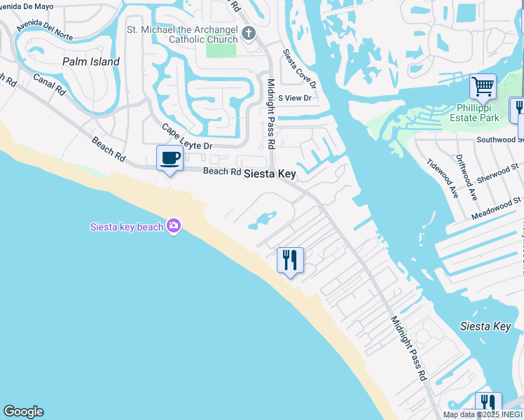 map of restaurants, bars, coffee shops, grocery stores, and more near 5760 Midnight Pass Road in Siesta Key