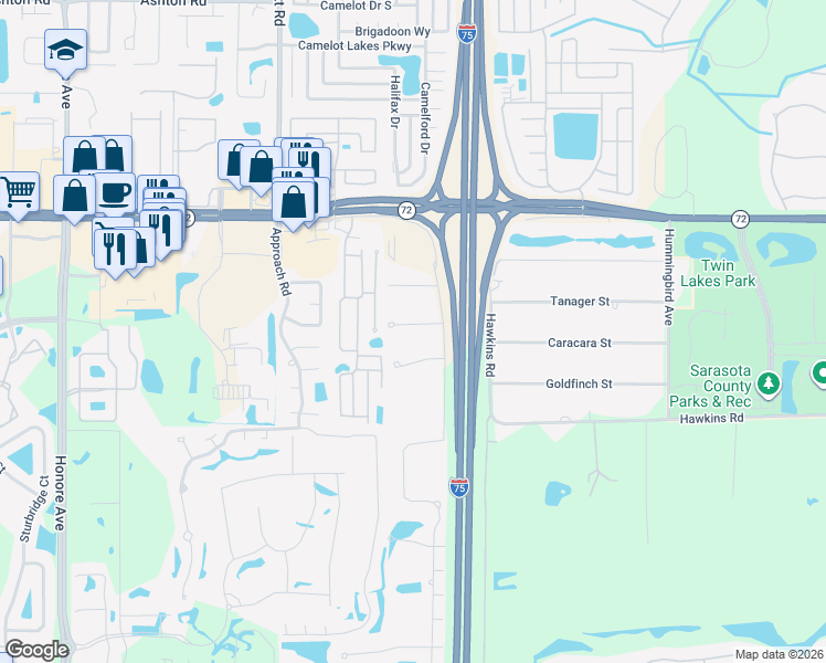 map of restaurants, bars, coffee shops, grocery stores, and more near 5740 Sunflower Circle in Sarasota