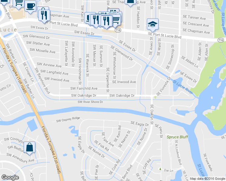 map of restaurants, bars, coffee shops, grocery stores, and more near 330 Southeast Fairchild Avenue in Port St. Lucie