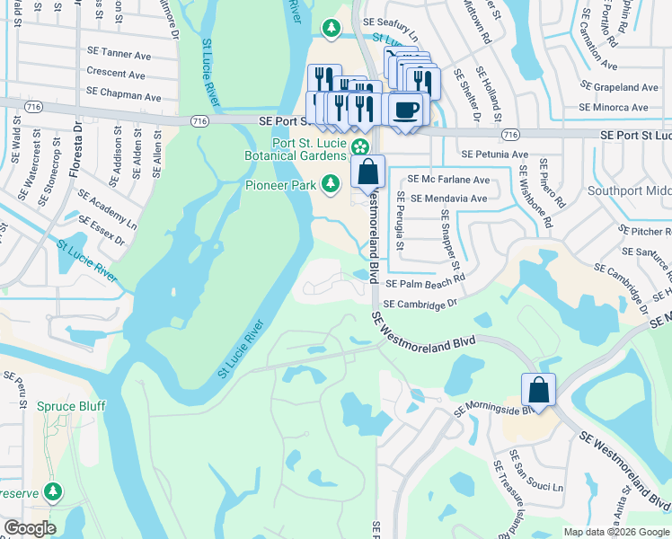 map of restaurants, bars, coffee shops, grocery stores, and more near 2504 Southeast Anchorage Cove in Port St. Lucie