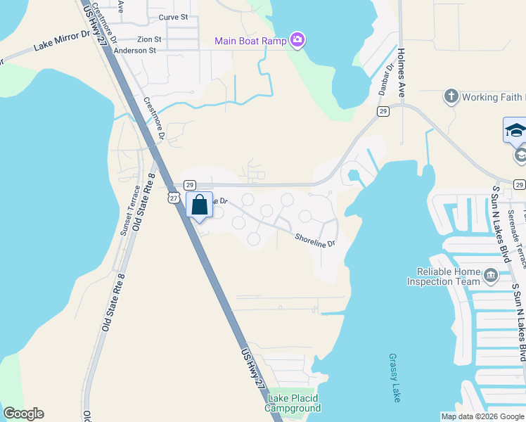 map of restaurants, bars, coffee shops, grocery stores, and more near 11 Oak Ridge Cir in Lake Placid