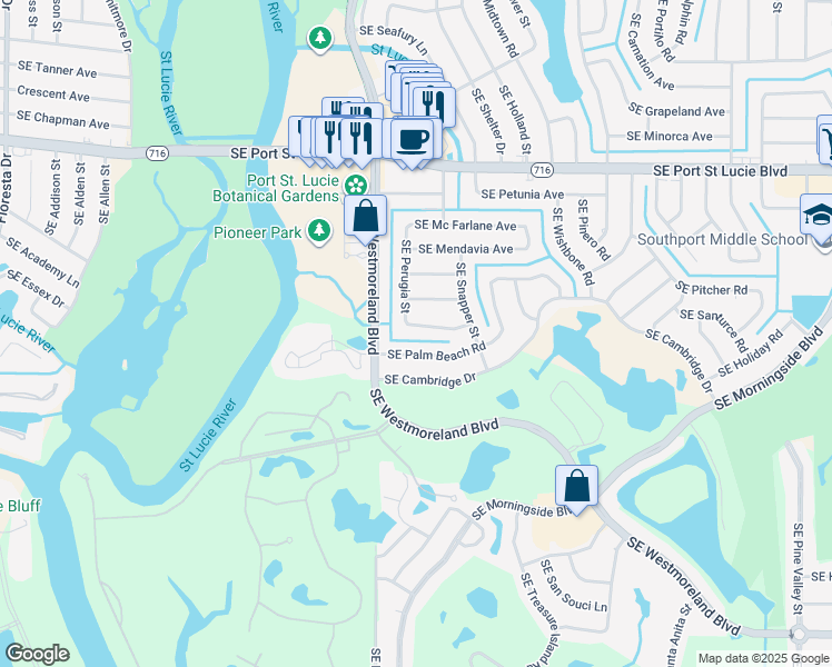 map of restaurants, bars, coffee shops, grocery stores, and more near 1122 SE Oriental Ave in Port St Lucie