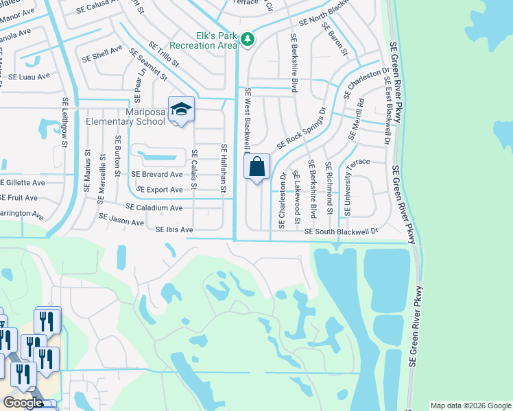 map of restaurants, bars, coffee shops, grocery stores, and more near 2549 Southeast West Blackwell Drive in Port St. Lucie