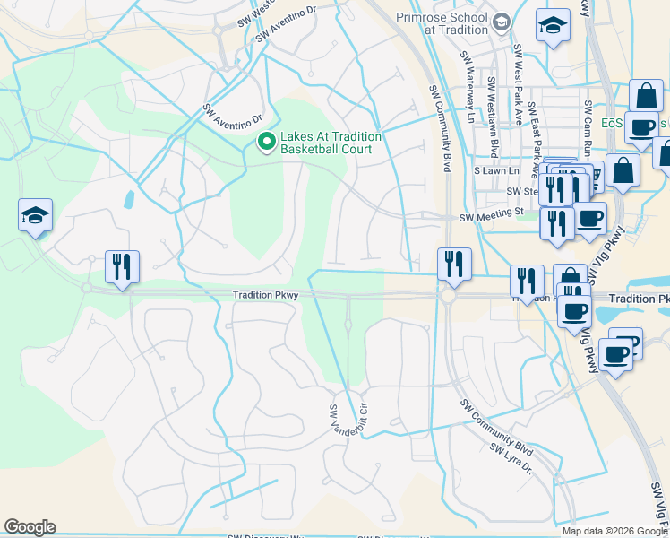 map of restaurants, bars, coffee shops, grocery stores, and more near 10940 Southwest Dardanelle Drive in Port St. Lucie