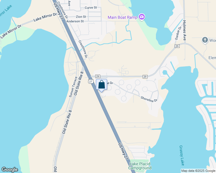 map of restaurants, bars, coffee shops, grocery stores, and more near 55 Grassy Lake Cir in Lake Placid