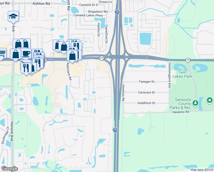 map of restaurants, bars, coffee shops, grocery stores, and more near 5740 Sunflower Circle in Sarasota