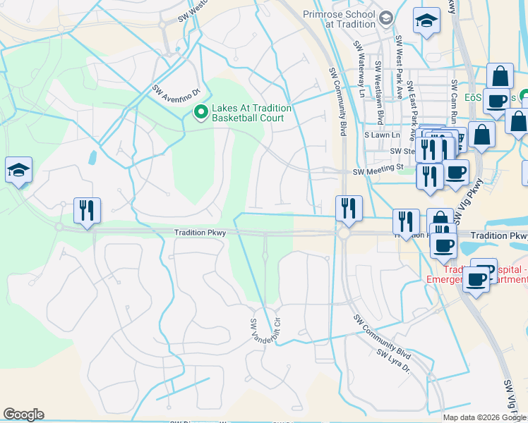 map of restaurants, bars, coffee shops, grocery stores, and more near 10940 Southwest Dardanelle Drive in Port St. Lucie