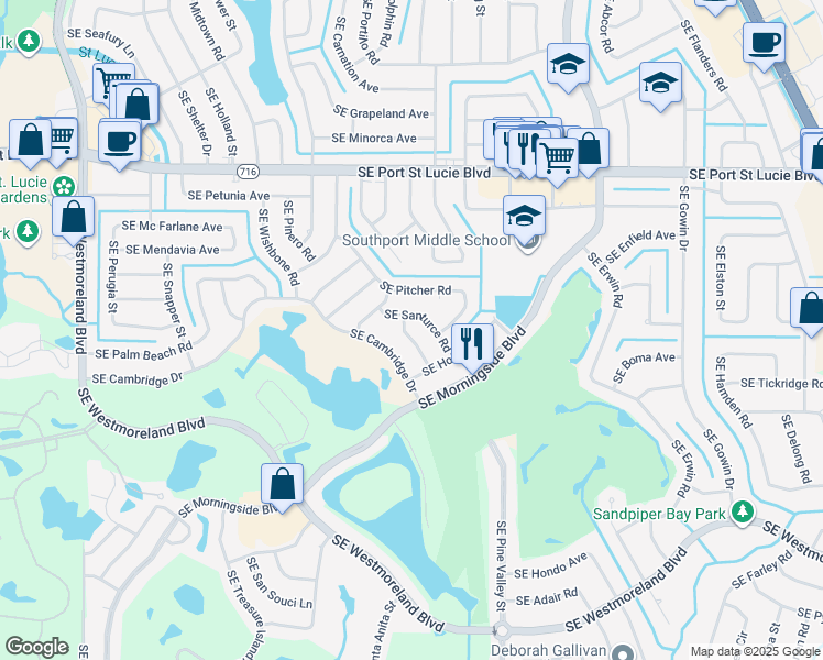 map of restaurants, bars, coffee shops, grocery stores, and more near 2526 Southeast Petit Lane in Port St. Lucie